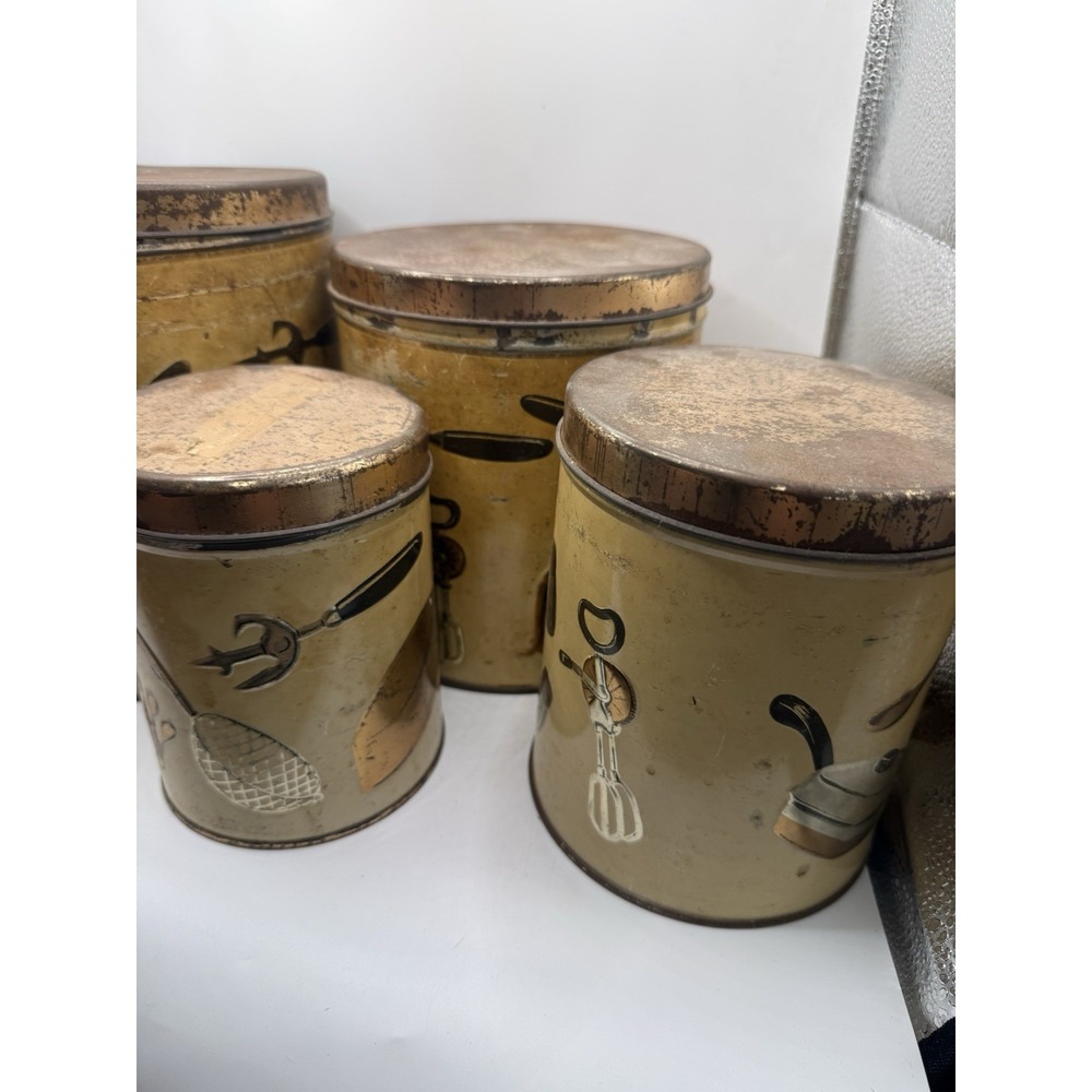Vintage  MWeibro 4Pc Canister Set Kitchen MCM metal 1950's Rusty Crusty & Fab - Picture 5 of 7